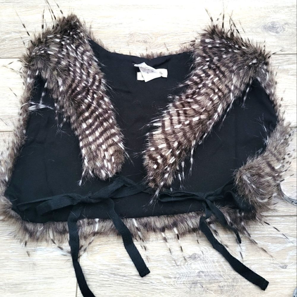 La Fabrique faux fur vest size medium  black white gray striped feather look